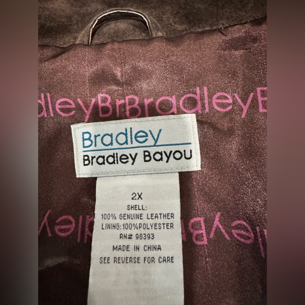 Bradley Bayou Leather Trench Coat Brown Belted Moto Jacket Womens 2X - Picture 9 of 9